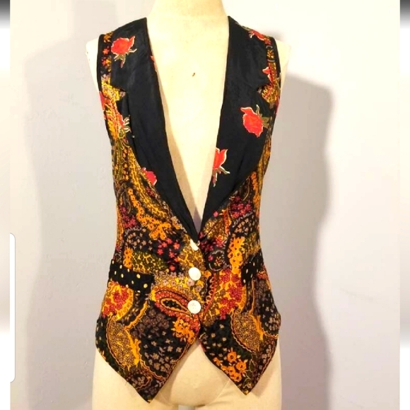 JONATHAN MARTIN VINTAGE POLKA DOT PAISLEY VEST 90S PREPPY FALL AUTUMN COLLEGE L - Picture 1 of 9